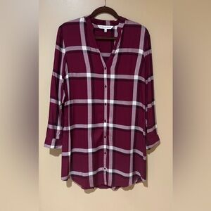 cupcakes & cashmere Burgundy Plaid Shirt-Dress